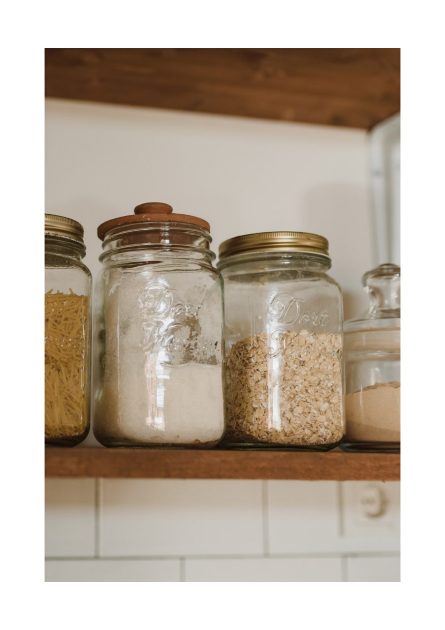 Glass jars with pantry staples